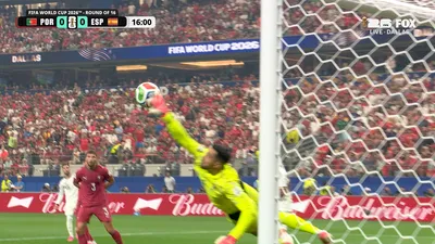 Portugal’s Diogo Costa makes two saves against Spain to keep score level...
