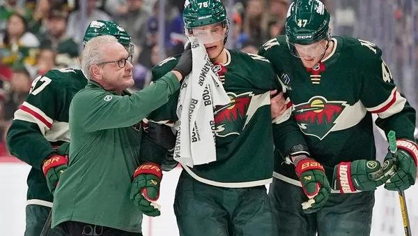 Sturm, 31, sent to hospital after puck strikes his...
